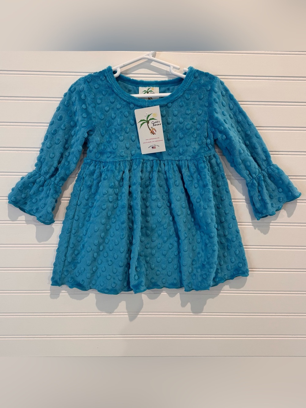 Cheeky Banana Minky Dot Dress 18M Turquoise Blue Bell Sleeve NWT